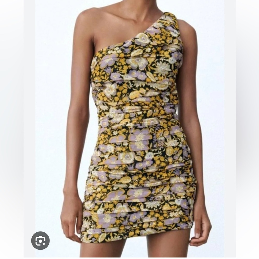 Zara Floral One Shoulder Dress Size S
